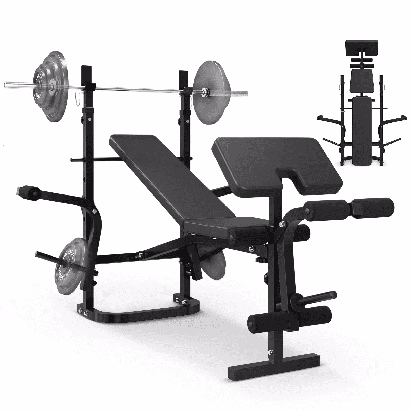 Mikolo Adjustable Weight Bench Set, 800 lb 6 in 1 Full Body Workout Weight Bench with Leg Extension, Multi - Function Strength Training Bench Press Set for Home Gym(weight bench set with bar)