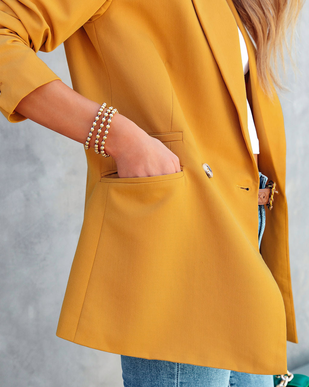 Angelita Pocketed Blazer - Mustard - Se7enfashion