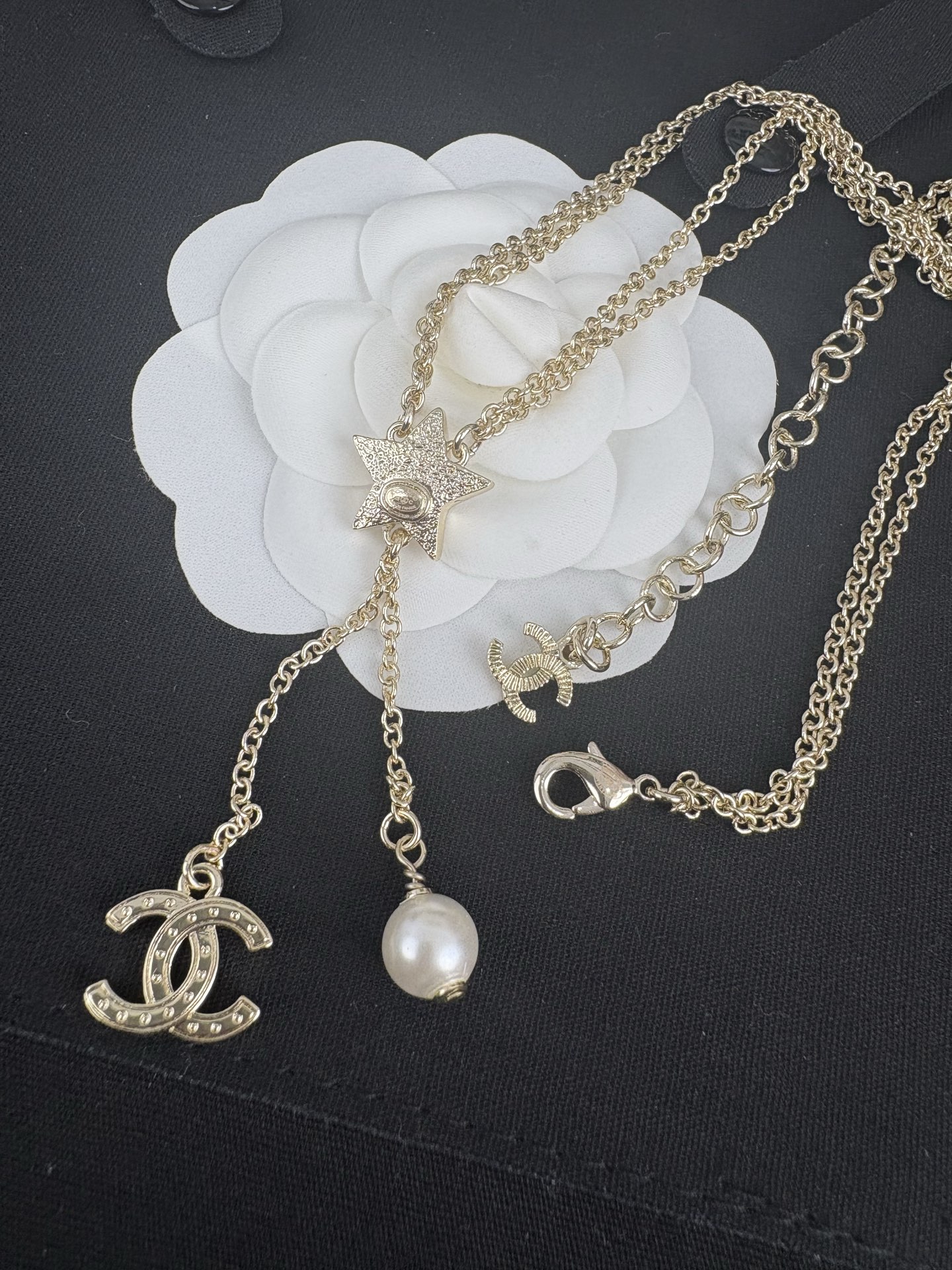 Two Layers Chanel Star with CC and Pearl Tassel Necklace - Original Replica Club