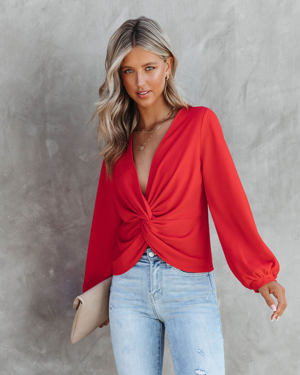 City Dreams Twisted Drape Top - Tomato Red - Se7enfashion