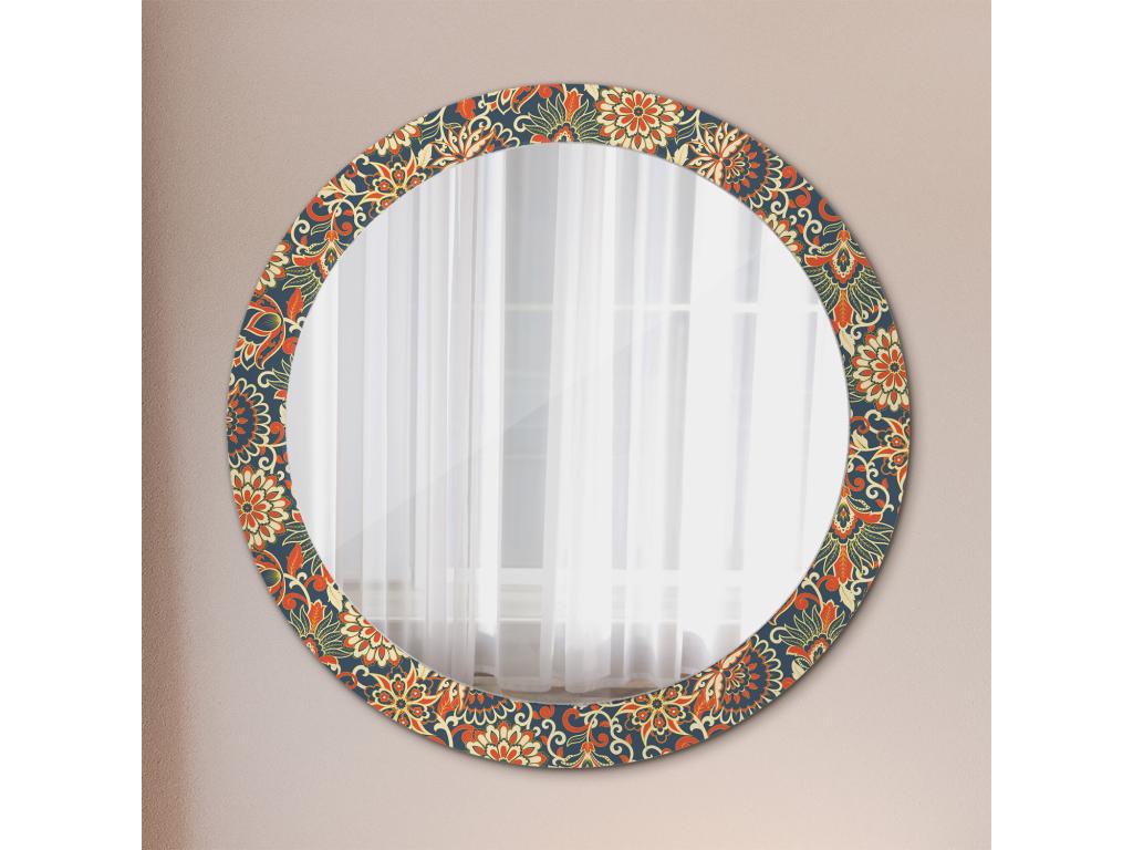 Espejo Redondo Decorativo - Flores Retro - 80 cm