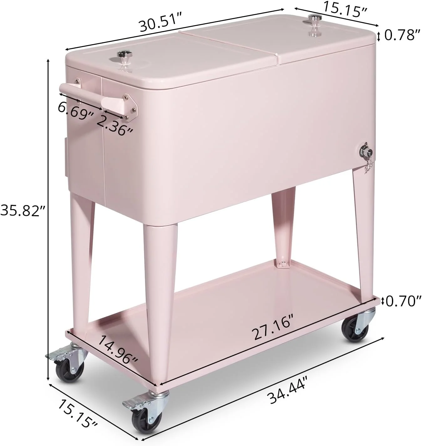 80 Quart Rolling Ice Chest, Portable Bar Drink Cooler with Catch Basin, Bottom Storage Tray and Bottle Opener for Patio Party BBQ Beach Activities - Image 2