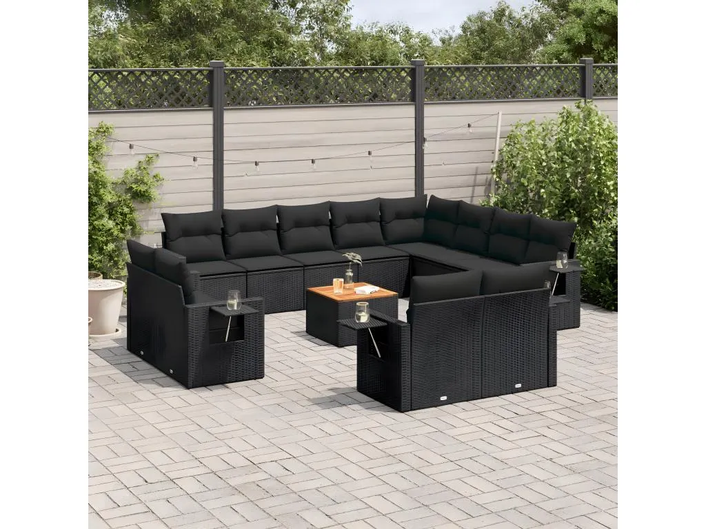 Set de sofás de jardín y cojines 13 pzas ratán sintético negro 79380UCKE