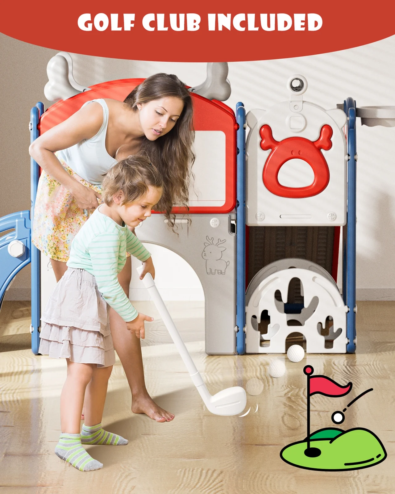 Korimefa 11-in-1 Toddler Slide Set with Golf, Basketball Hoop, Kids Slide for Toddlers Age 1-4, Climber Slip and Slides, Baby Outdoor Toys - Image 65