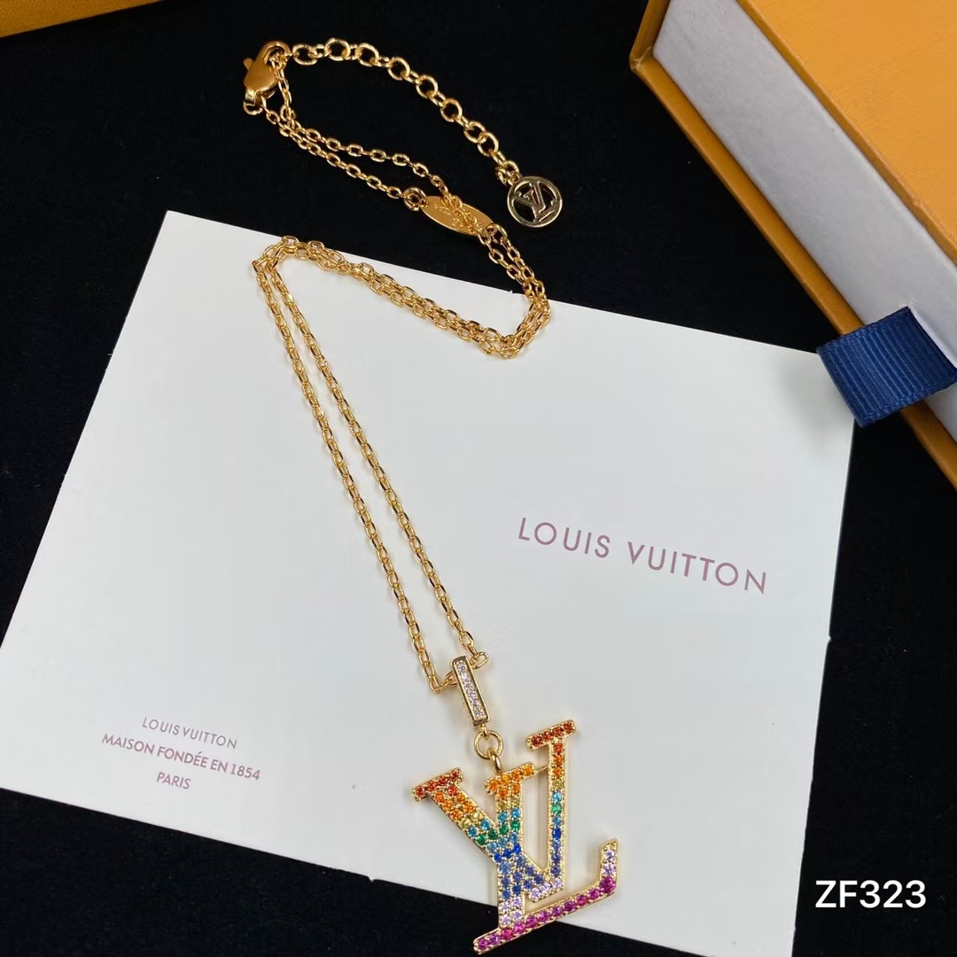 Louis Vuitton Colorful Diamond LV Letters Pendant Necklace - Original Replica Club