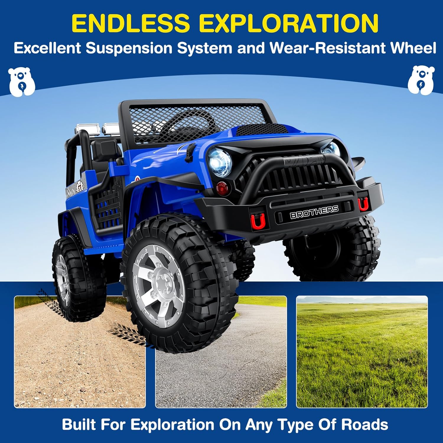 L8 Ride On Car 2 Seater 12V Kids Electric Car Remote Control 4-Wheel Suspension Bluetooth Speaker