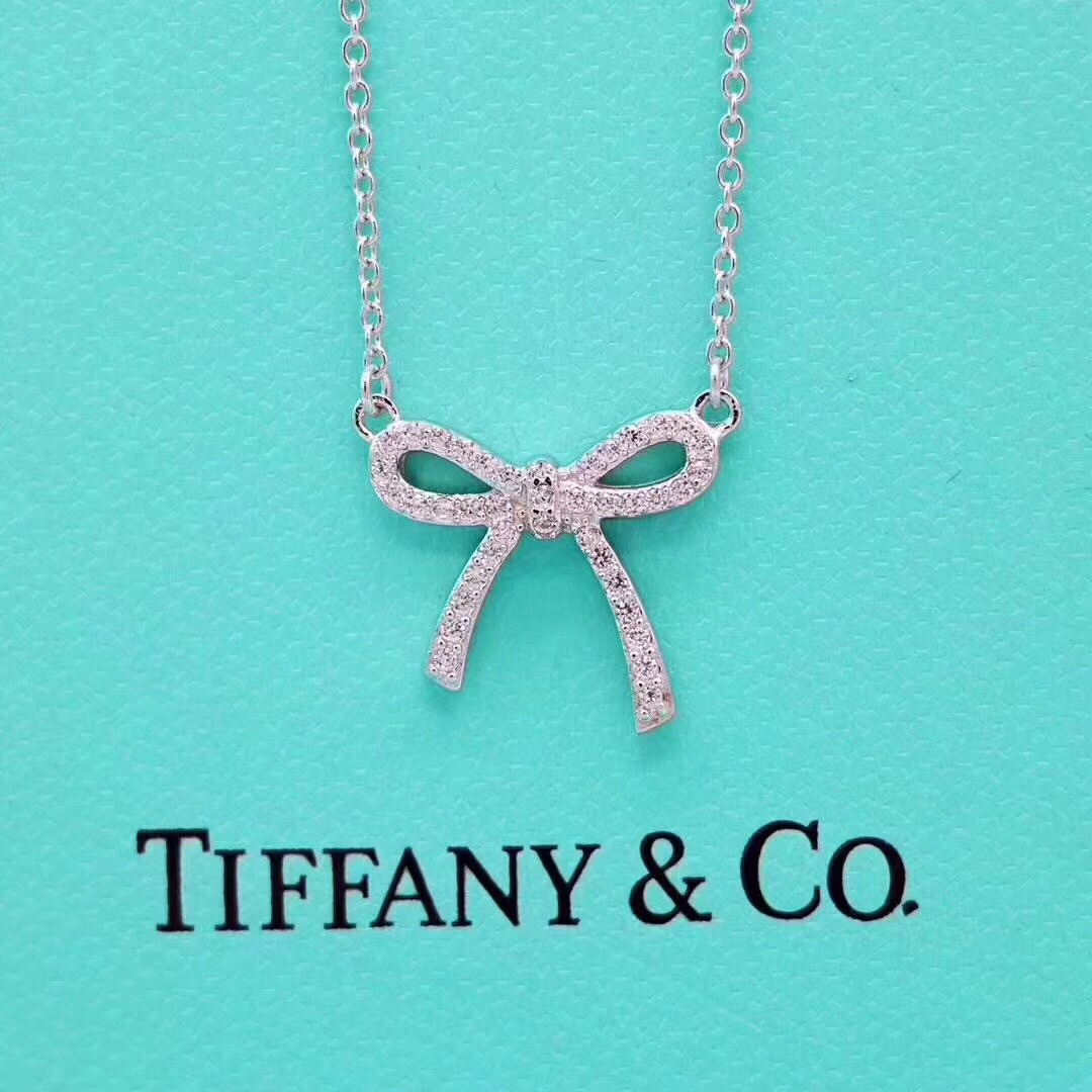 Tiffany Mini Full Diamond Bow Pendant Necklace - Original Replica Club