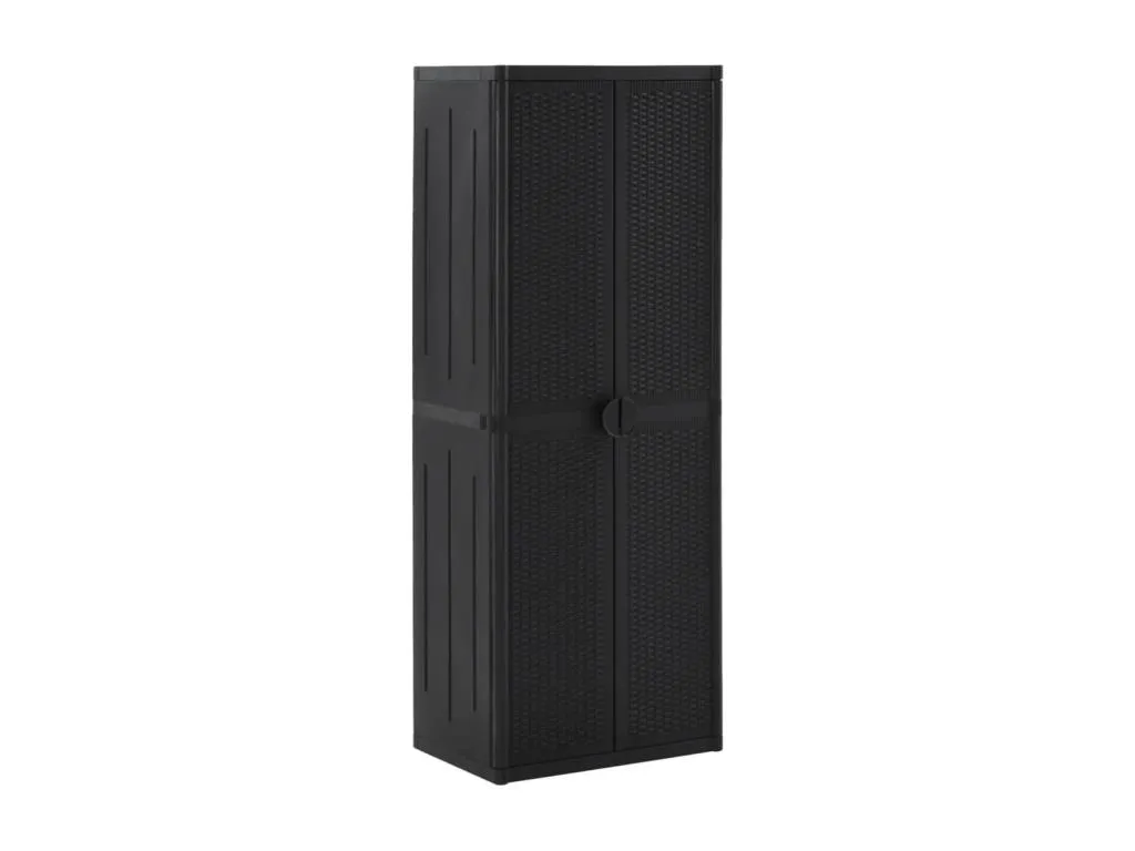 Armario de almacenaje de jardín ratán PP negro 65x45x172 cm 96057pxao