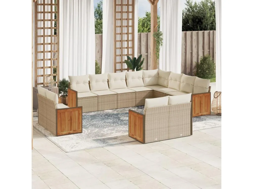 Set de sofás de jardín 12 pzas y cojines ratán sintético marrón knuf23456