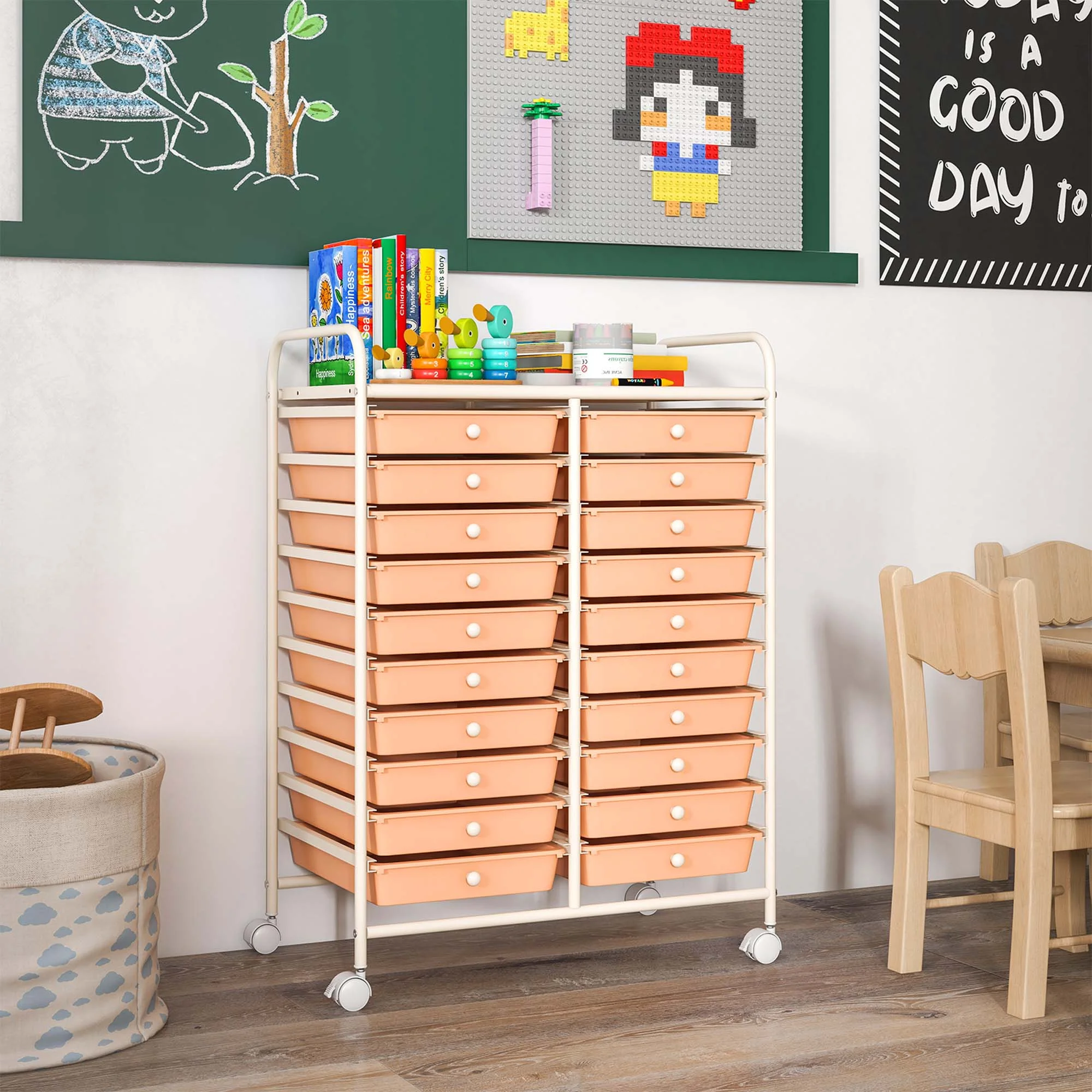 Costway 20 Drawer Rolling Storage Cart Tools Scrapbook Paper Office School Organizer Yellow - Image 101
