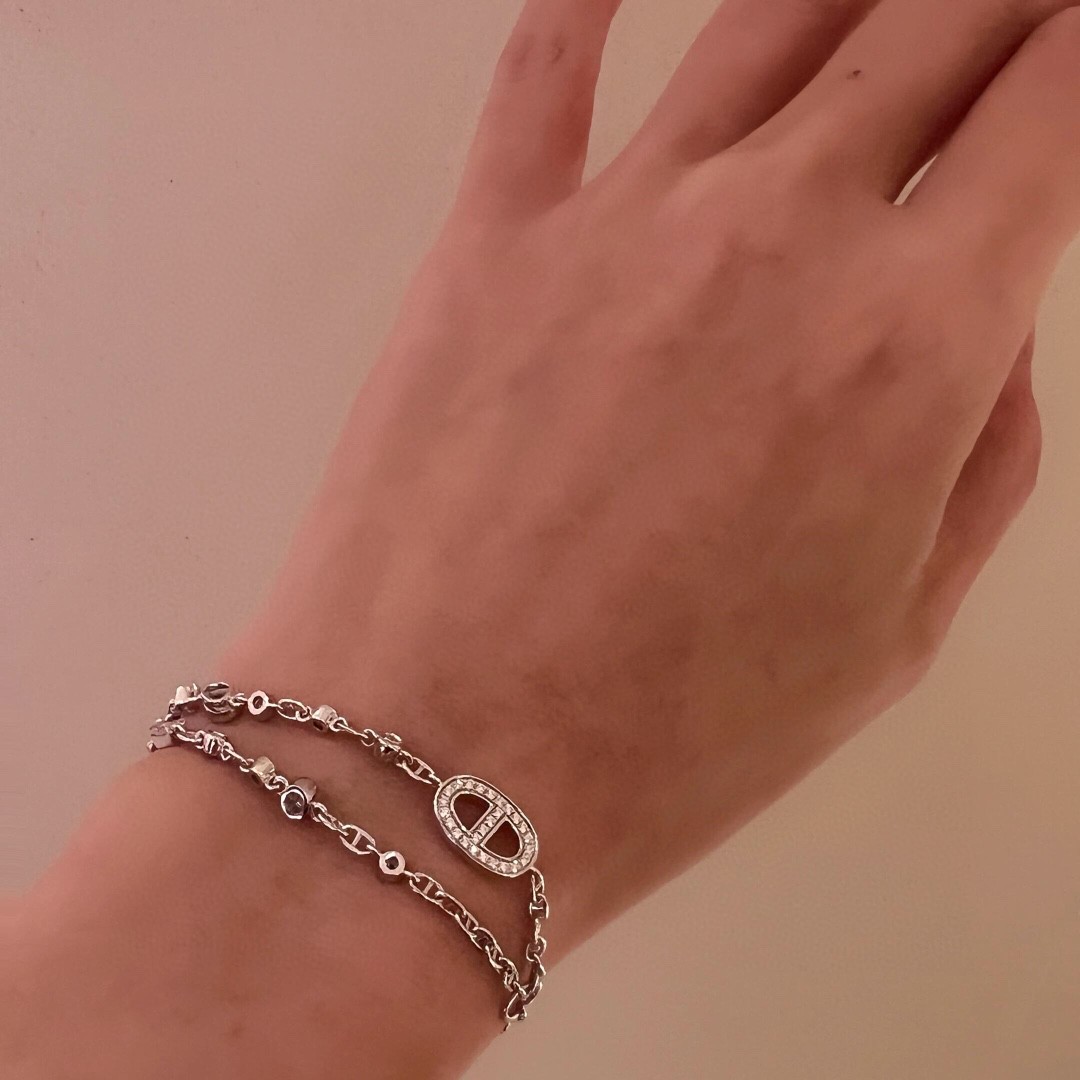 Hermes OT Clasp Two Layers Pig Nose Silver Bracelet - Original Replica Club