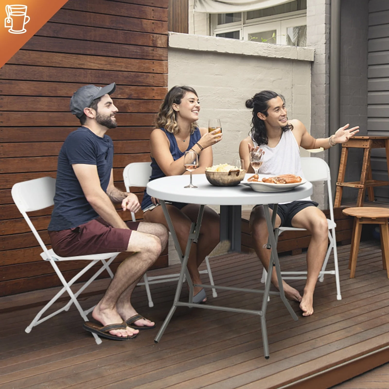 VINGLI 10 Pack White Plastic Folding Chair, Indoor Outdoor Stackable Seat - Image 2