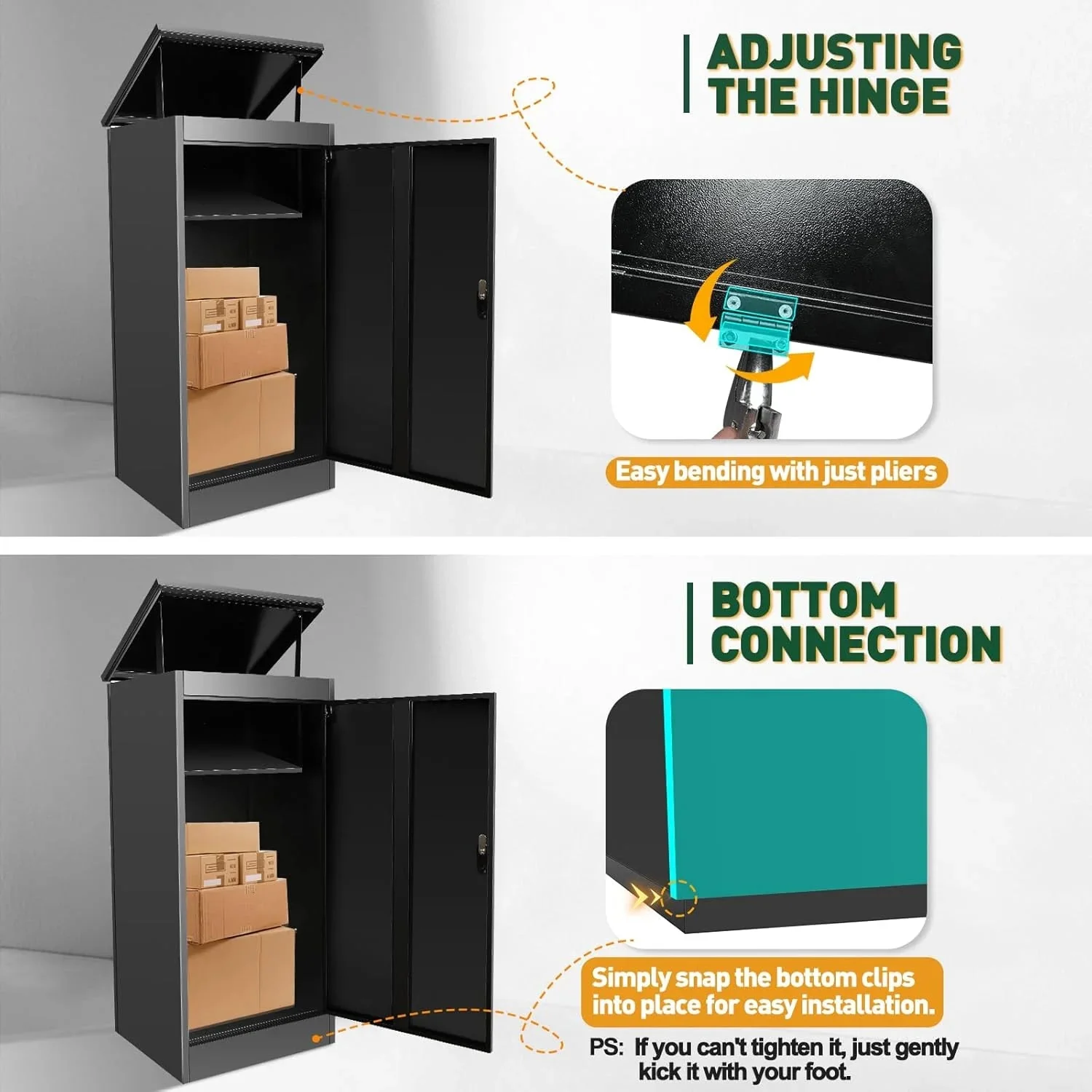 Gaonala Steel Package Delivery Box 19.6x14.4x44.9in Lockable Weather-Resistant Black - Image 17 Gaonala Steel Package Delivery Box 19.6x14.4x44.9in Lockable Weather-Resistant Black - Image 17