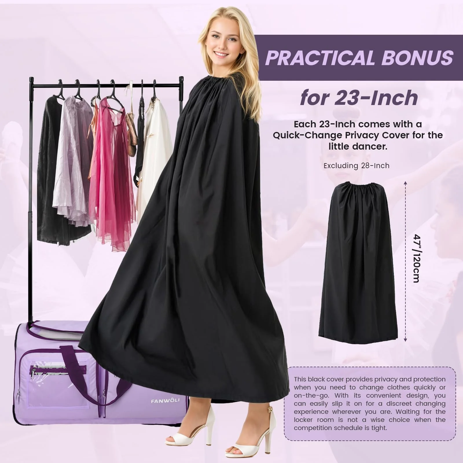 Fegat Dance Bag with Garment Rack - 28"Collapsible Rolling Competition Dance Duffle Bag Lightweight Costume Wheeled Suitcase for Dancers Shows Livestreamer Athletes - Image 35