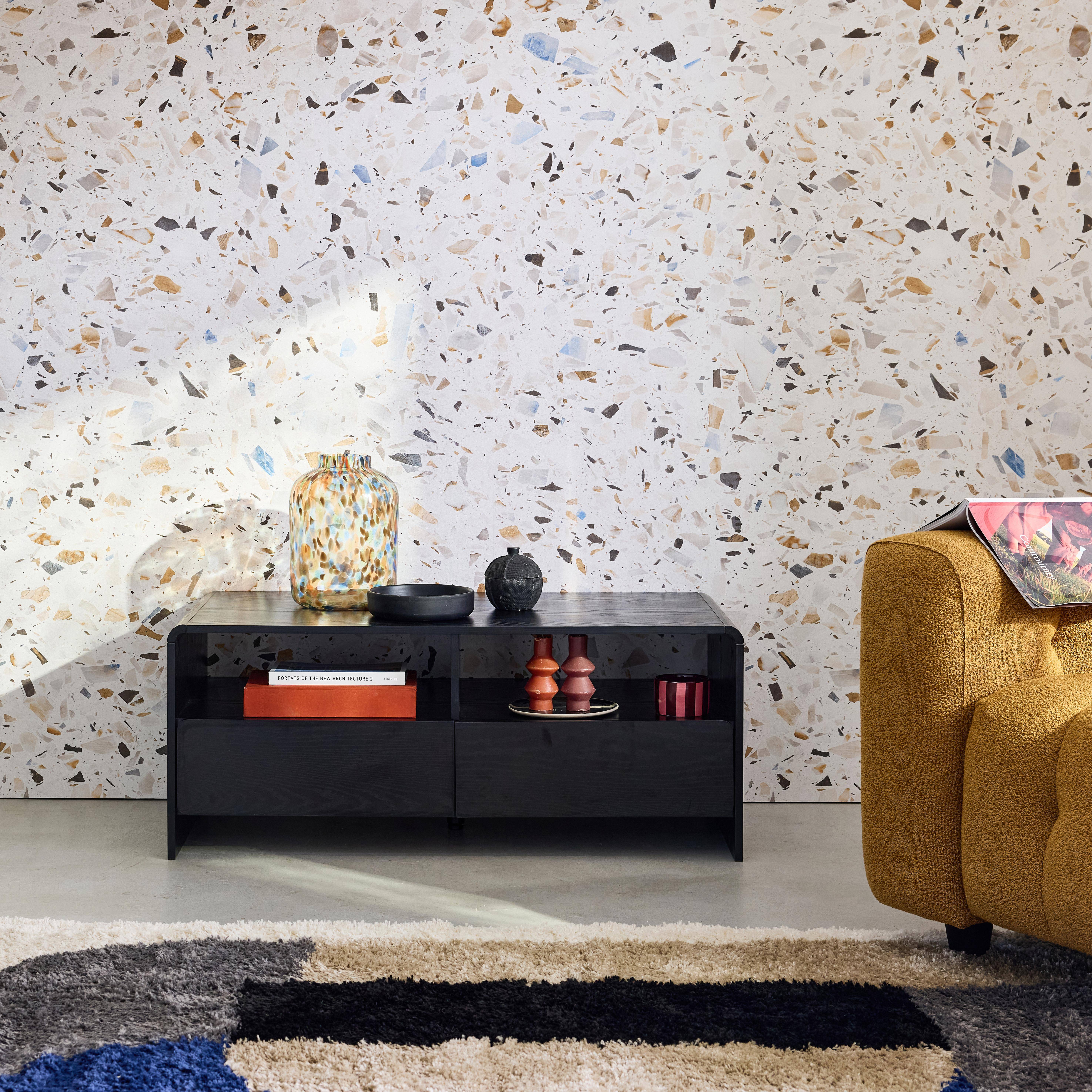 Milo - Mueble TV decorado de madera redondeada 2 cajones 110cm