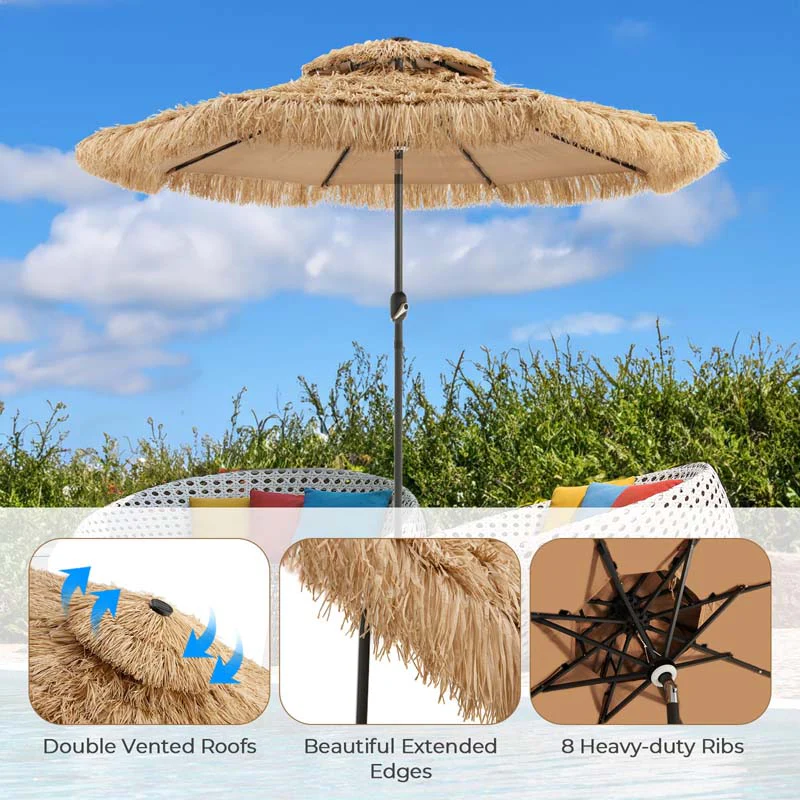 Eletriclife 9FT Thatched Tiki Patio Umbrella with 33 LED Lights