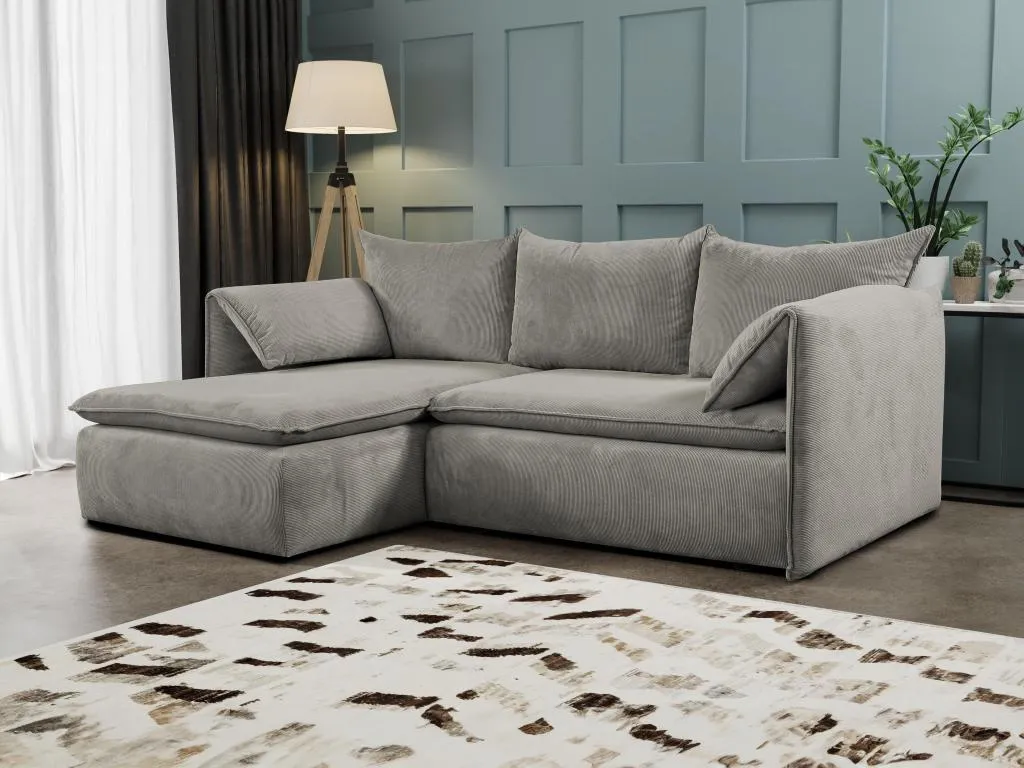Sofá cama rinconera de terciopelo de canalé gris arenoso Hogarmini - Ángulo izquierdo uvvf21267