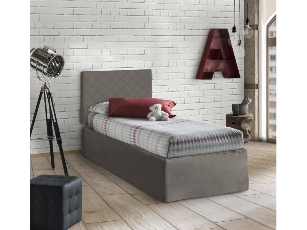 Cama individual Cleofe, juego de cabecero de ecopiel con base ortopédica y faldón, 100% Made in Italy, apto para cama individual, para colchón de 80x190 cm, gris tórtola