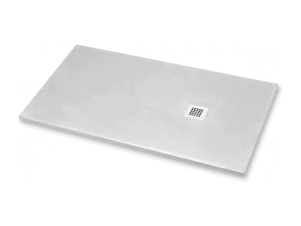 Plato de Ducha Línea Vulcano 120X115 cm Extraplano Gris Claro Ral 7035 En Resina Sintética y Polvo de Mármol Con Desagüe Libre