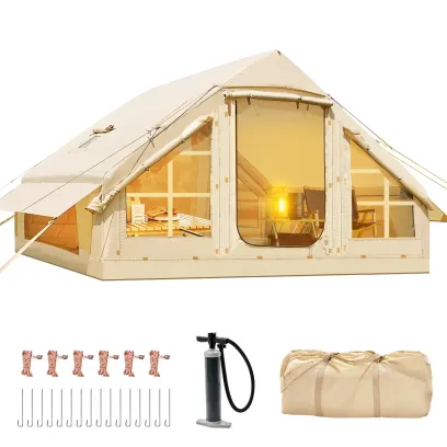 2025 6 Person Inflatable Camping Tent with Pump, 10ft x7ft Glamping Family Tent Easy Setup 4 Season Waterproof Windproof Outdoor Blow Up Tent Luxury Oxford Cabin with Mesh Windows & Doors sgtnighsdesigns