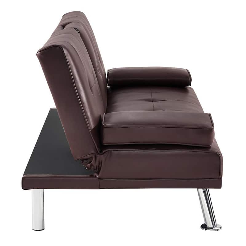 Sofá Convertible Rectangular de 65.75 in. con Brazo Cuadrado en Cuero Sintético Color Mocha yc1326656