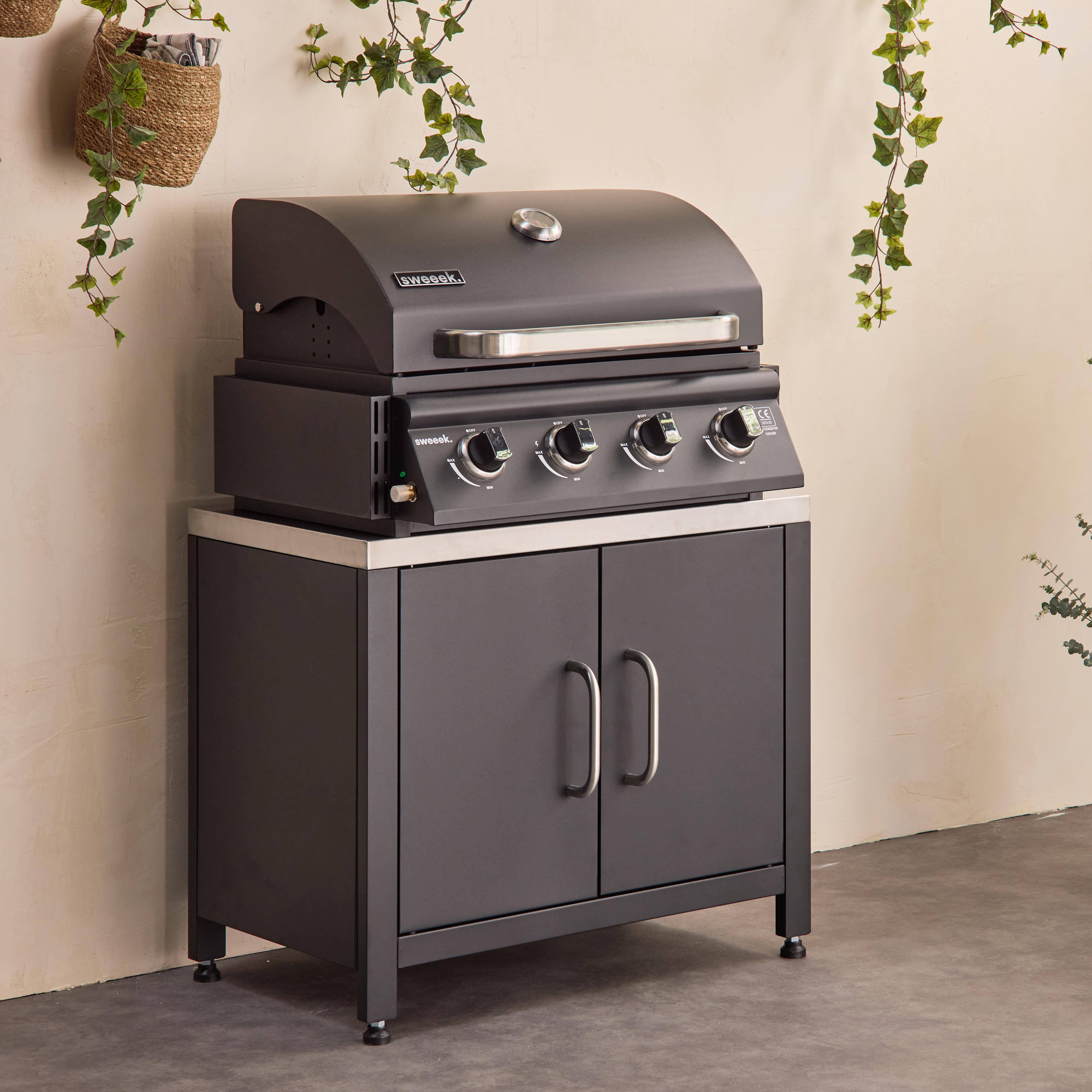 Grimaud - Barbacoa de gas de 4 quemadores de mesa + cocina exterior de acero, 80cm