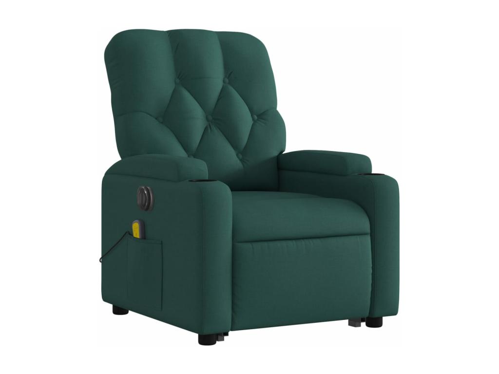 Sillón masaje eléctrico reclinable elevable tela verde oscuro