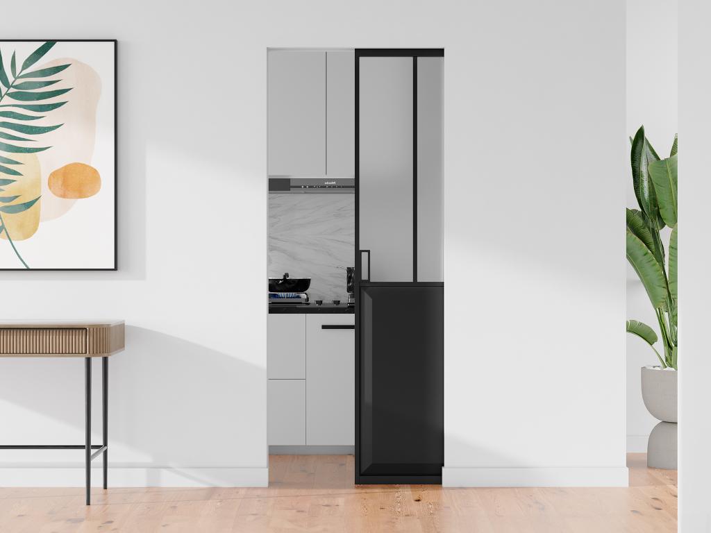 Puerta corredera empotrada - Negro y vidrio templado mate - Alt. 205 x Ancho 73 cm - ARTISTO II