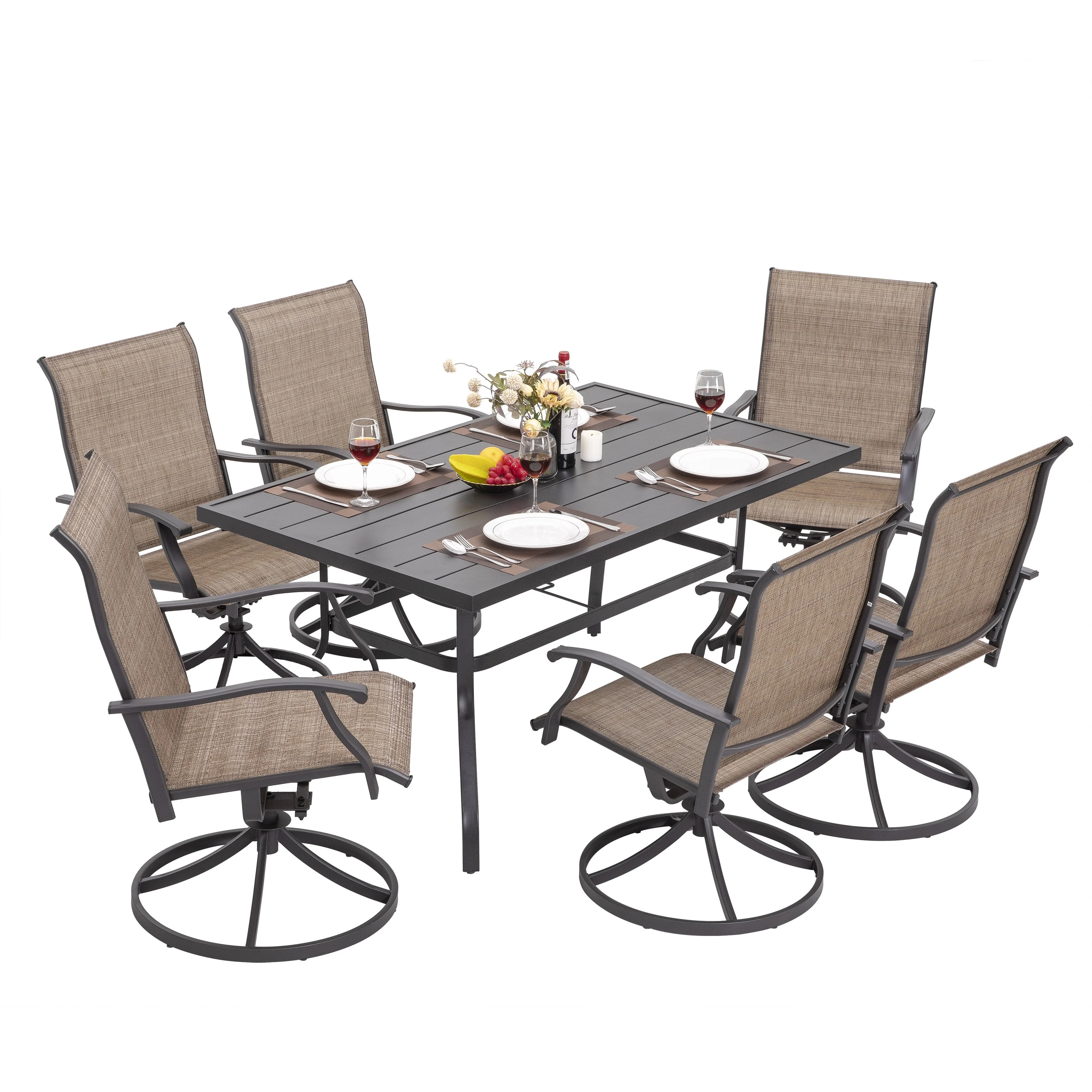 Nuu Garden 5 Piece Outdoor Patio Dining Set, Metal Patio Furniture Set 4 Textilene Swivel Chairs and 37" Square Iron Umbrella Dining Table,Black and Brown - Image 13