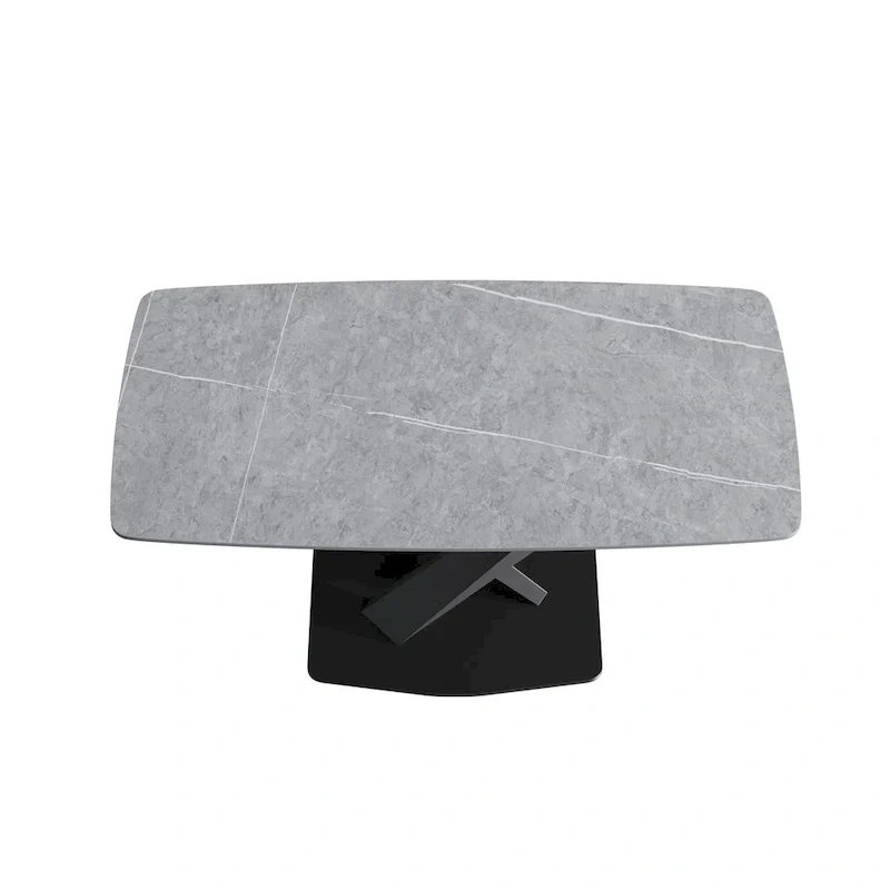 63-Inch Contemporary Dining Table with Slate Stone Surface and Metal Legs, Marble Finish