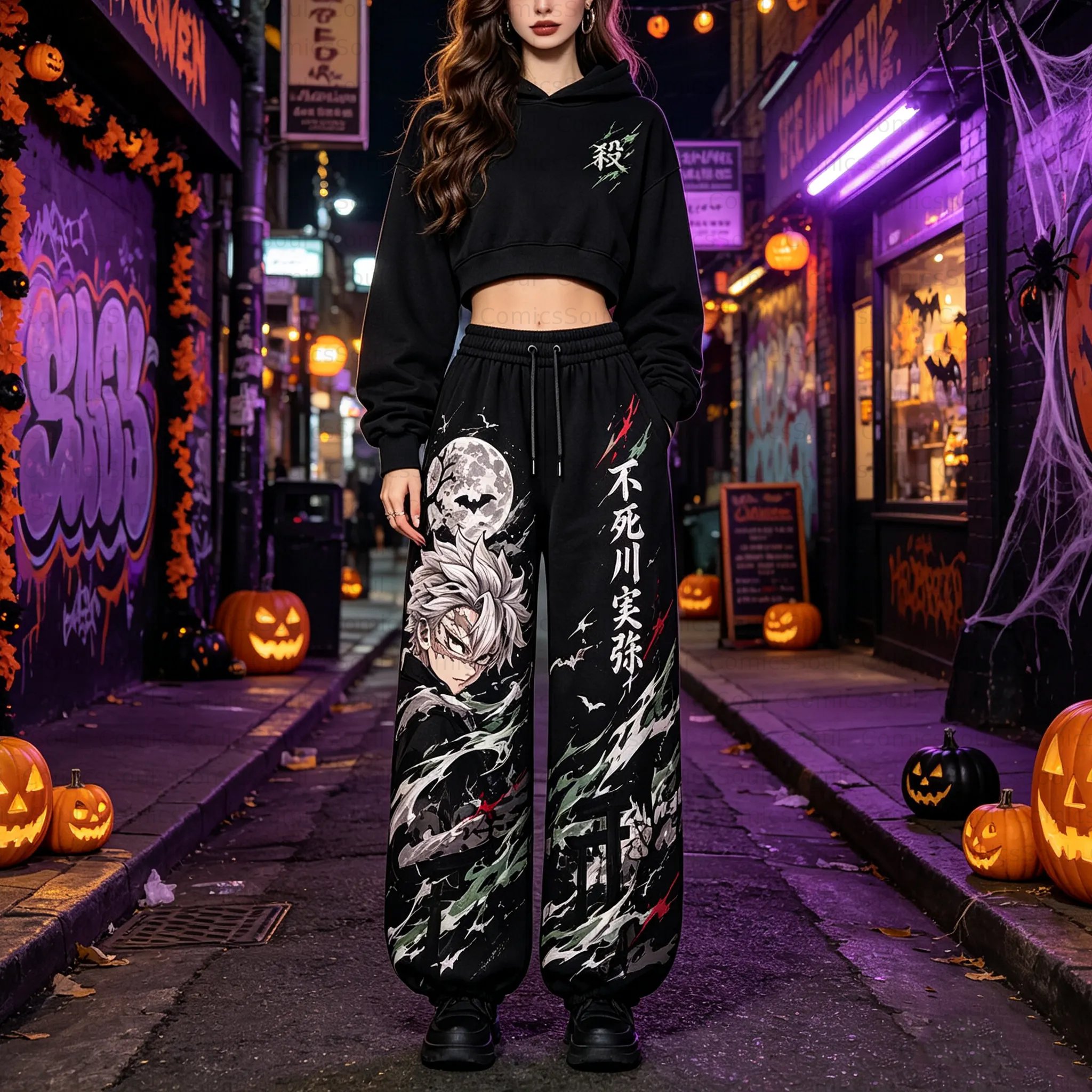 Demon Slayer Cropped Long Sleeve Hoodie & High Waist Jogger Pants Two Piece TeeThreads Sustain the Scene with Custom Apparel