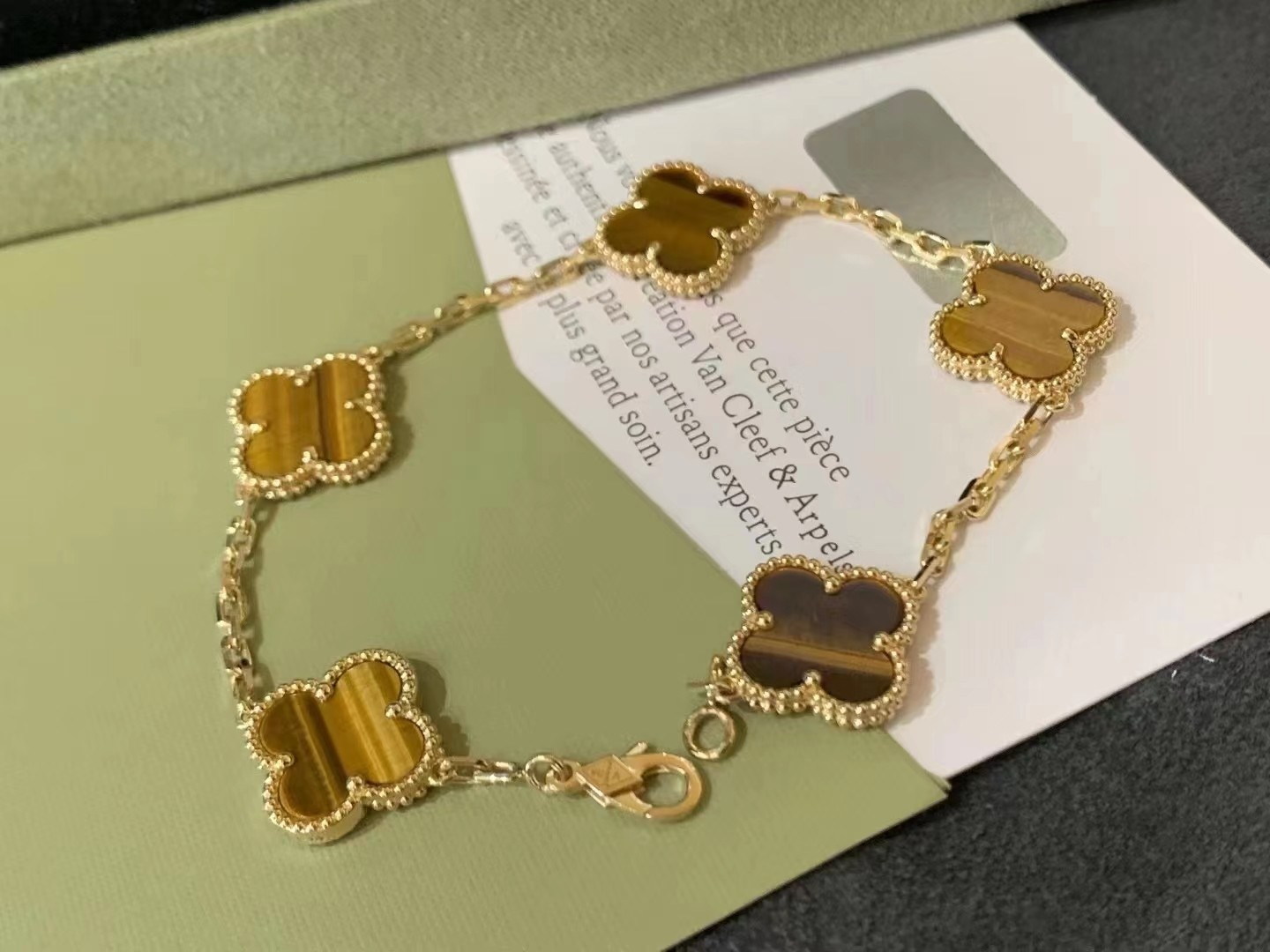 VCA Tiger Eye Vintage Alhambra Bracelet 5 Motifs - Original Replica Club