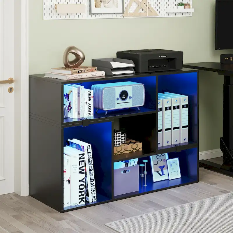 Modern Modular TV Stand with LED Lighting & Open Storage