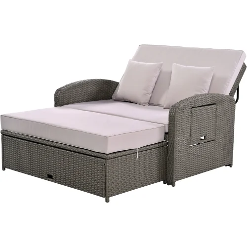 Harper & Bright Designs Rattan Outdoor Double Lounge Chaise 2-Person PE Wicker Outdoor Patio Sunbed with Canopy Cover for Backyard Garden Balcony, Beige+Black - Image 103