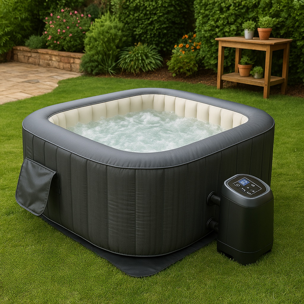 Spa hinchable cuadrado Negro/Blanco PVC Jardín exterior/interior 110×110×60 cm