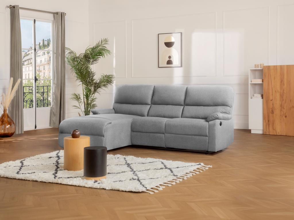 Sofá rinconero àngulo izquierdo relax eléctrico de tela gris claro LUNANO