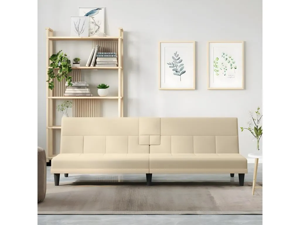 Sofá cama con portavasos tela crema