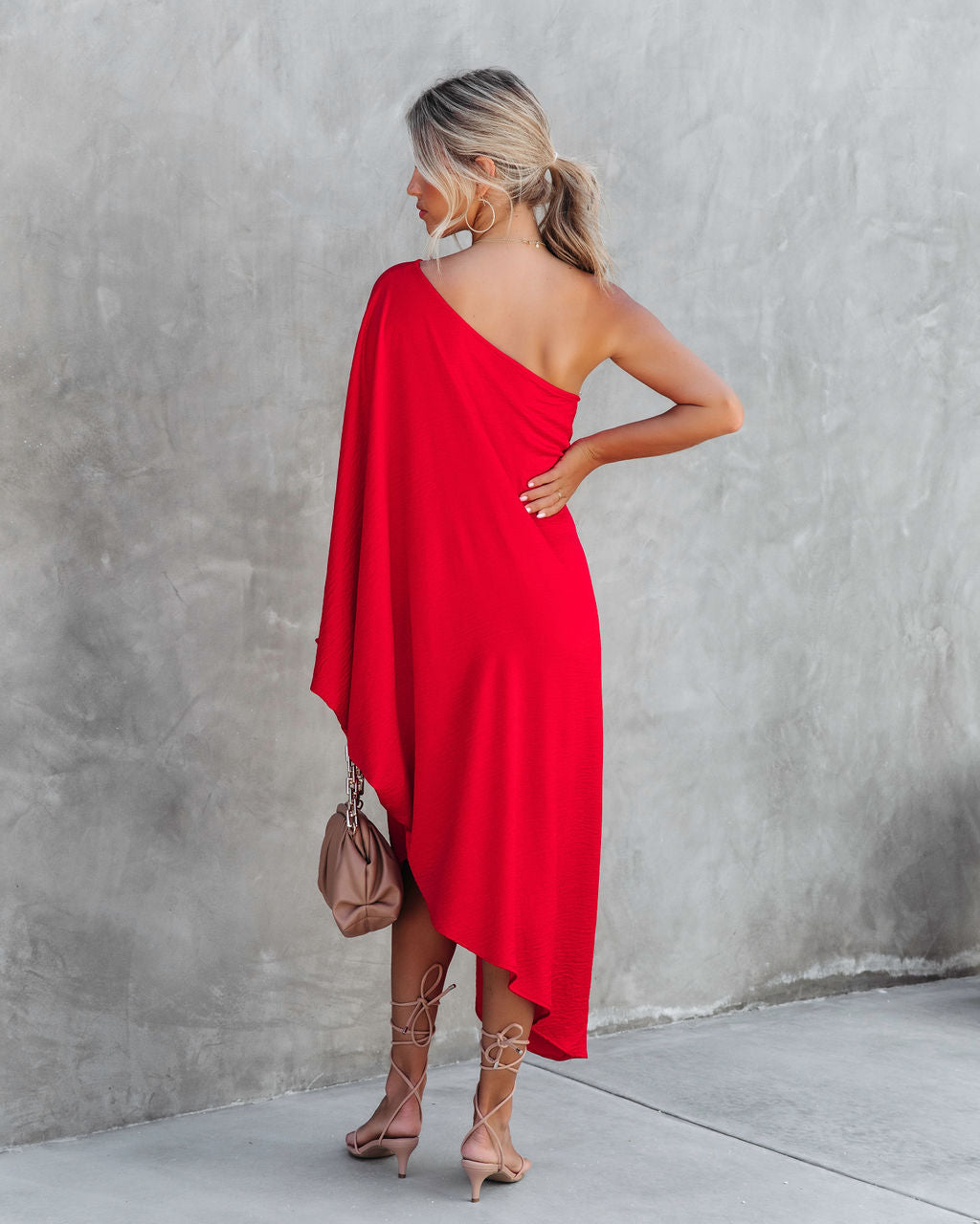 Goddess Of Beauty One Shoulder Satin Maxi Dress - Red - Se7enfashion