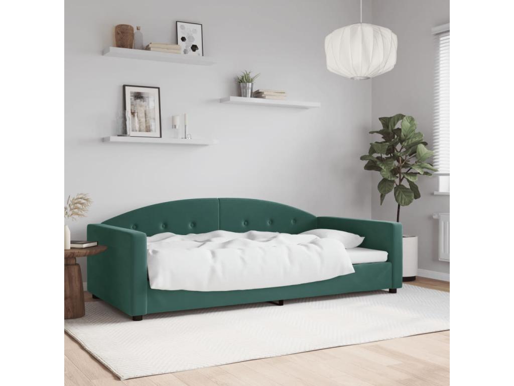 Tucasago Sofá cama terciopelo verde oscuro 100x200 cm