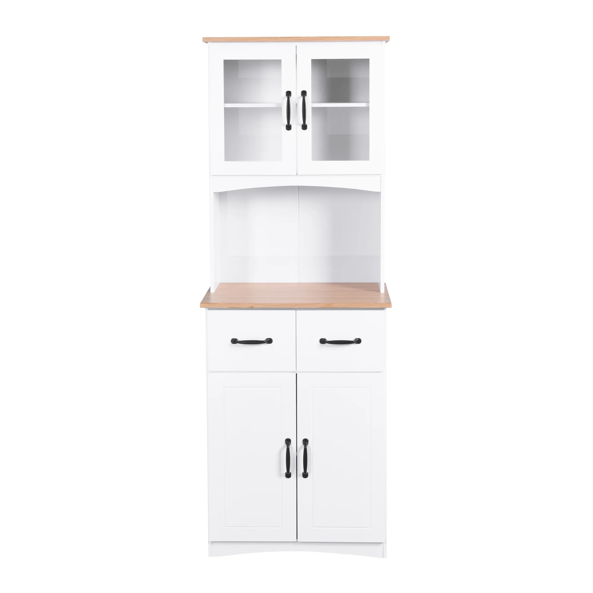 Clearance! Wooden Kitchen Cabinet White Pantry Room Storage Microwave Cabinet with Framed Glass Doors and Drawer - Image 2