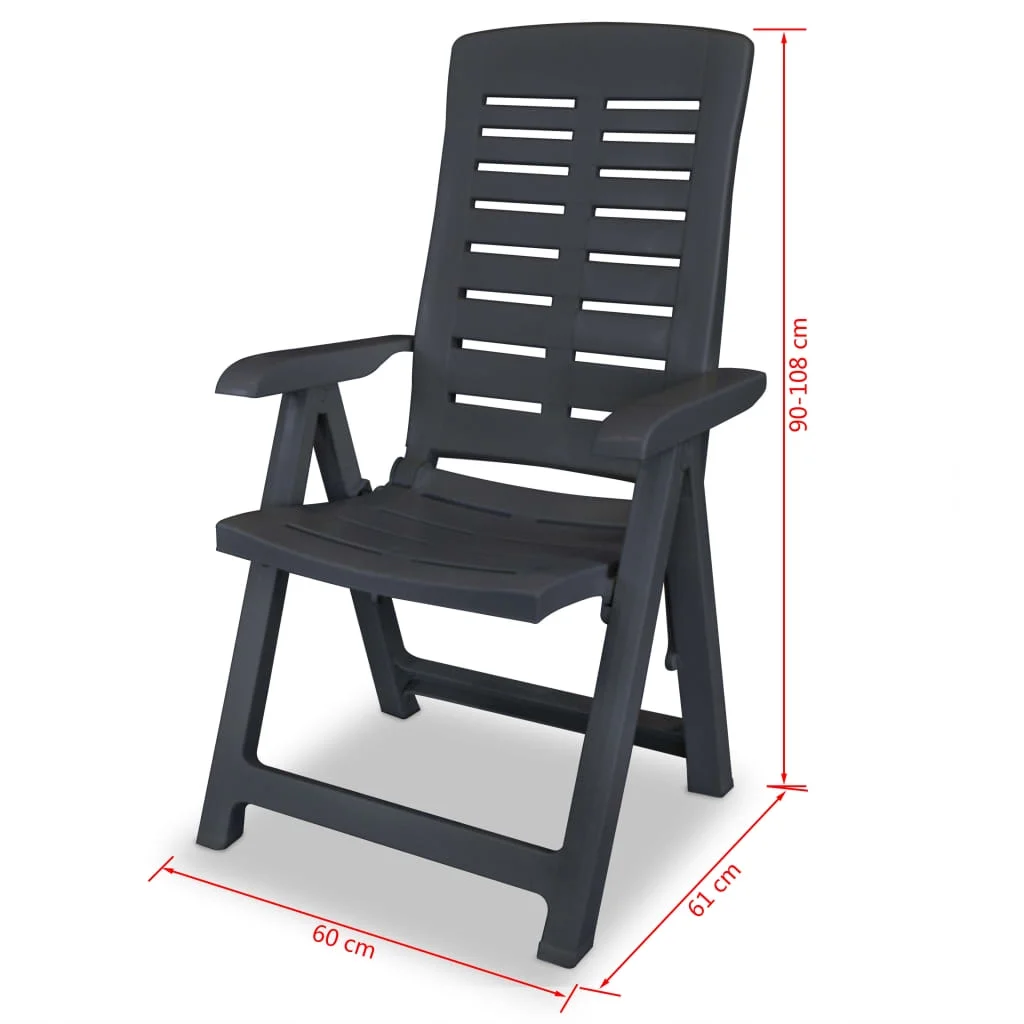 vidaXL Reclining Patio Chairs Outdoor Stack Dining Chair with Armrest Plastic - Image 56