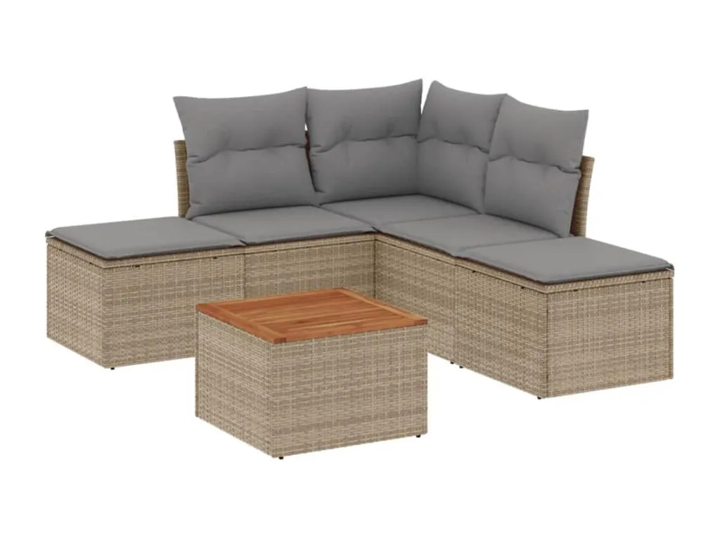 Elegante Juego de Sofás de Jardín de 6 Piezas, ratán PE beige mezcla con cojines.  QA7185762
