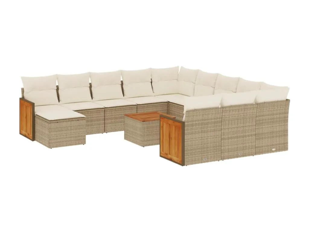 Set sofás de jardín con cojines 13 pzas ratán sintético beige