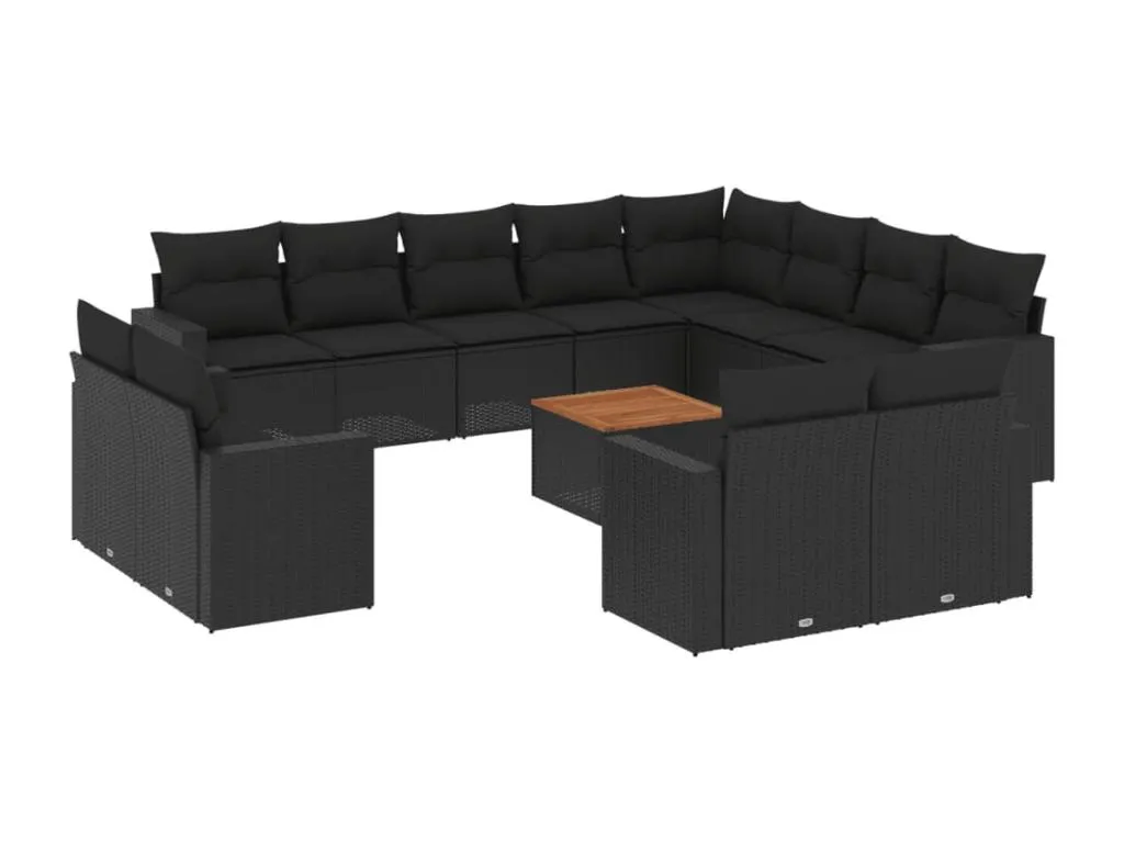 Set de sofás de jardín y cojines 13 pzas ratán sintético negro swoi53275