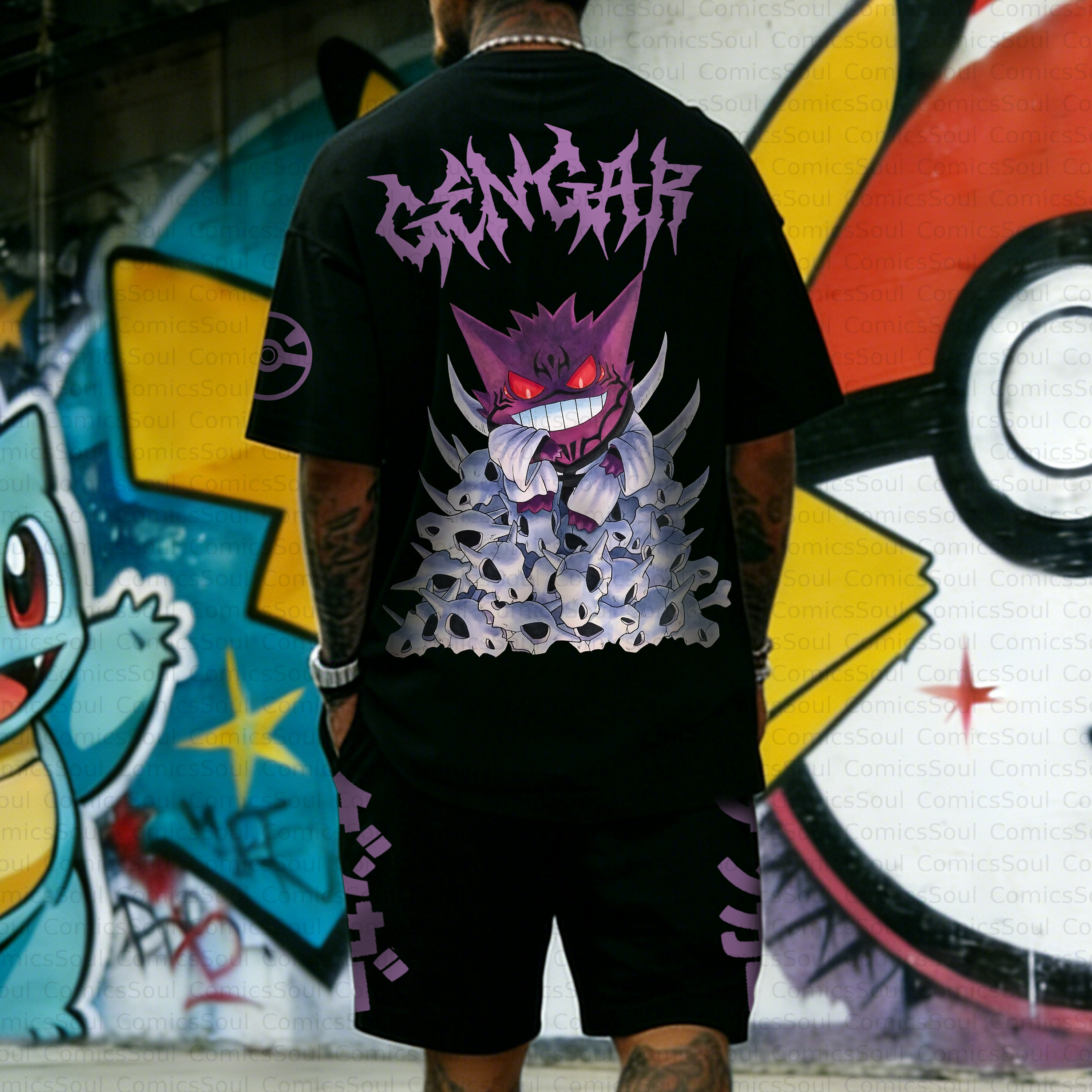 Unisex Anime Inspired Vintage T-shirt& Shorts 2 Pieces Set