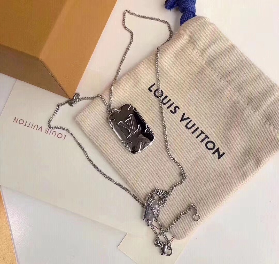 Louis Vuitton Debossed LV Monogram Tag Pendant Necklace - Original Replica Club