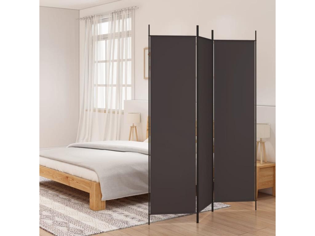 Biombo divisor de 3 paneles de tela marrón 150x200 cm