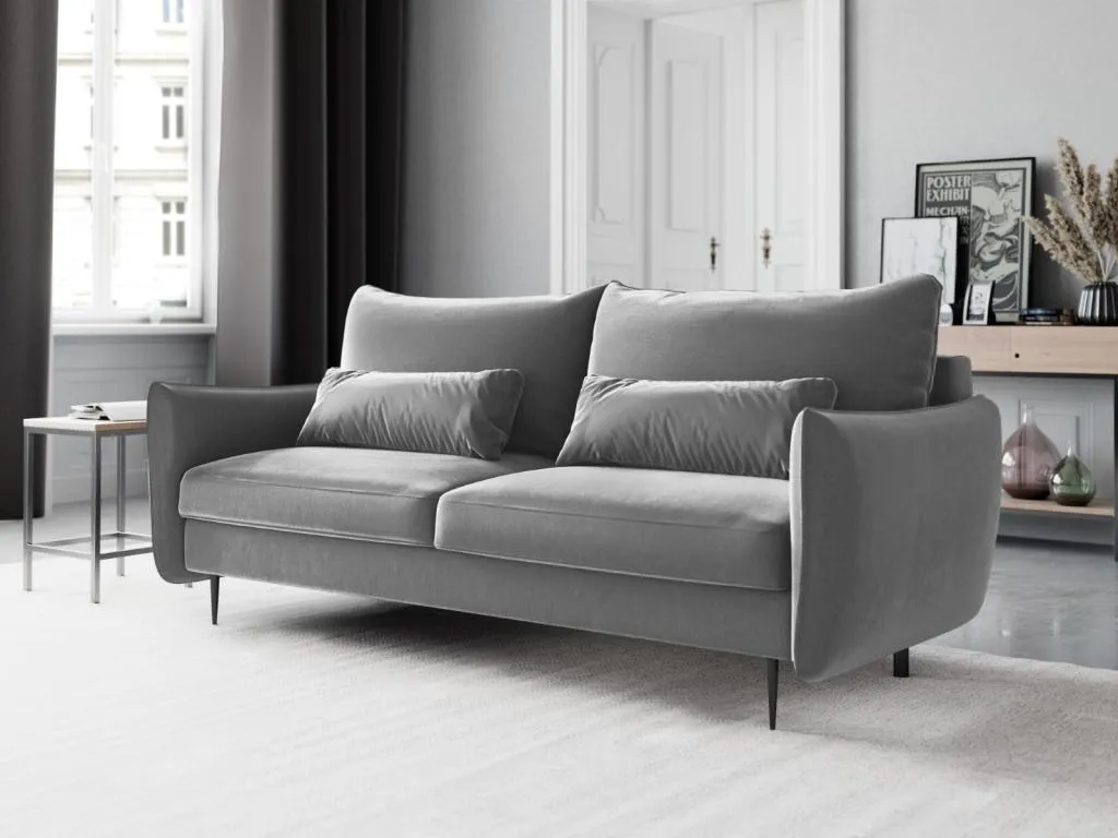 Banakdecoracion - Sofá cama con baúl de almacenaje Banakdecoracion 3 plazas de terciopelo gris claro - 222x105x90cm ZAMP44609