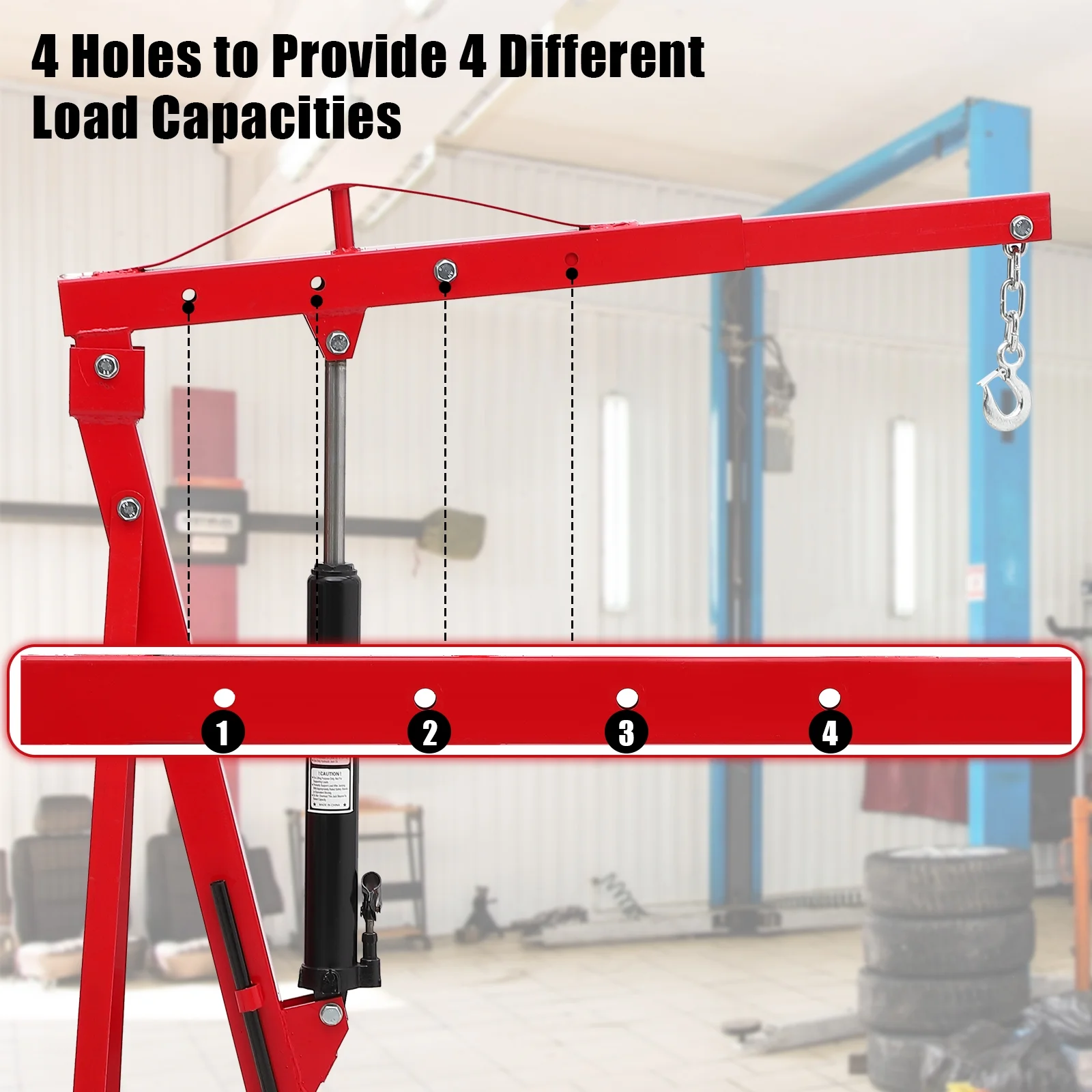 Ladcaser 2 Ton Engine Hoist, Folding Cherry Picker Engine Hoist with Lever and 6 Casters, 4400lbs Heavy Duty Hydraulic Shop Crane, Engine Crane Lifter for Workshops Garage Warehouse - Image 5