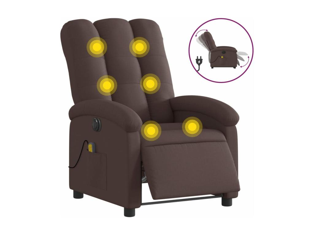 Sillón reclinable de masaje eléctrico tela marrón oscuro